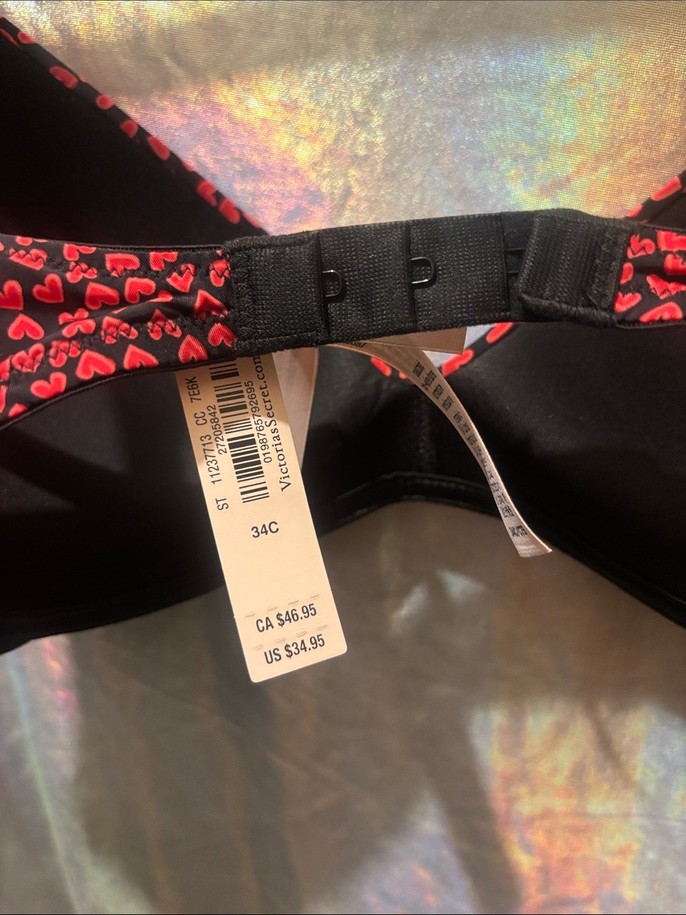 Victoria's Secret Black Bra with Pink Heart Print - Picture 4 of 4